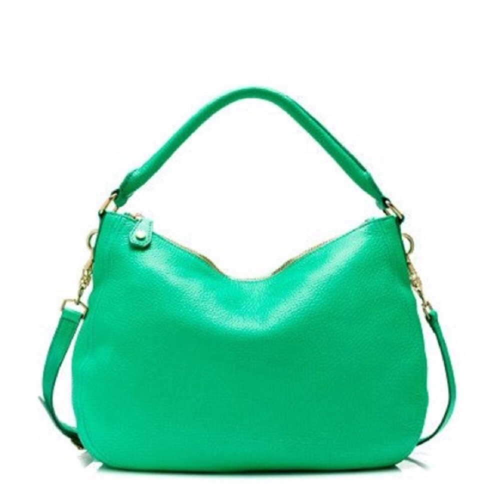 J Crew Pebbled Leather Green Biennial Hobo Bag